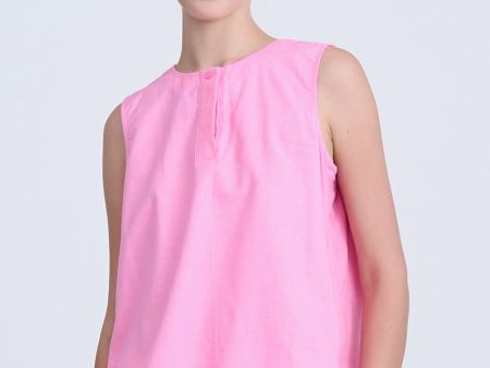 Half Placket Sleeveless Blouse - Pink Cheap