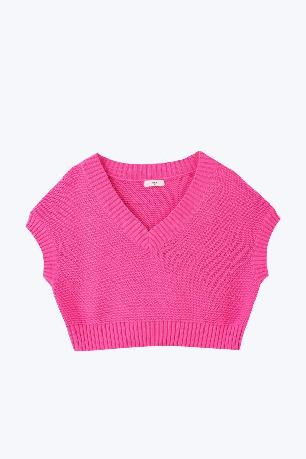 V-Neck Cropped Sweater - Pink For Discount