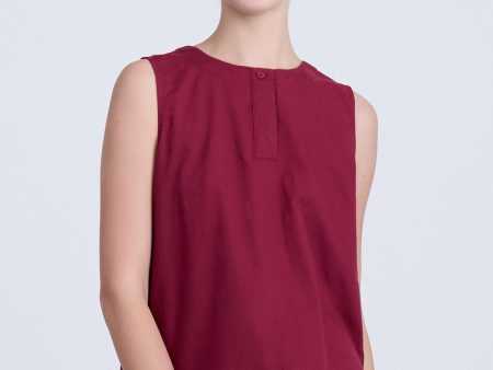 Half Placket Sleeveless Blouse - Burgundy Discount