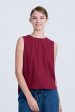 Half Placket Sleeveless Blouse - Burgundy Discount