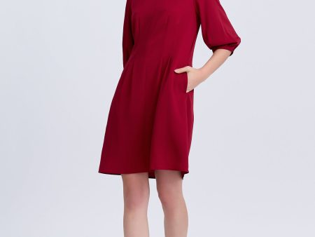 Pleated Flare Dress - Burgundy For Sale