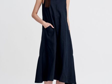 Panelled Sleeveless Dress - Navy Fashion