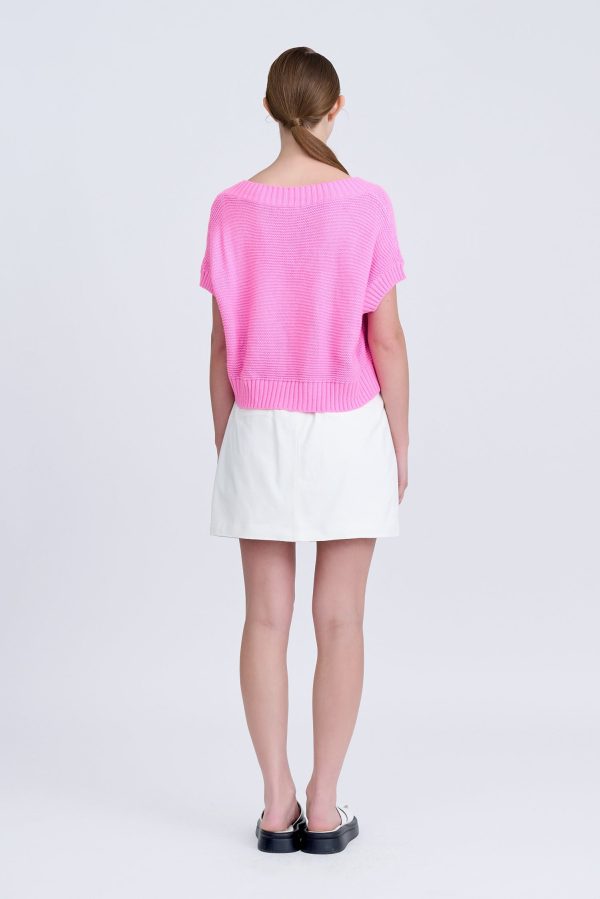 V-Neck Cropped Sweater - Pink For Discount