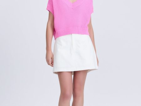 V-Neck Cropped Sweater - Pink For Discount