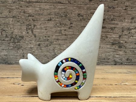 Soapstone cat - white w beads For Cheap