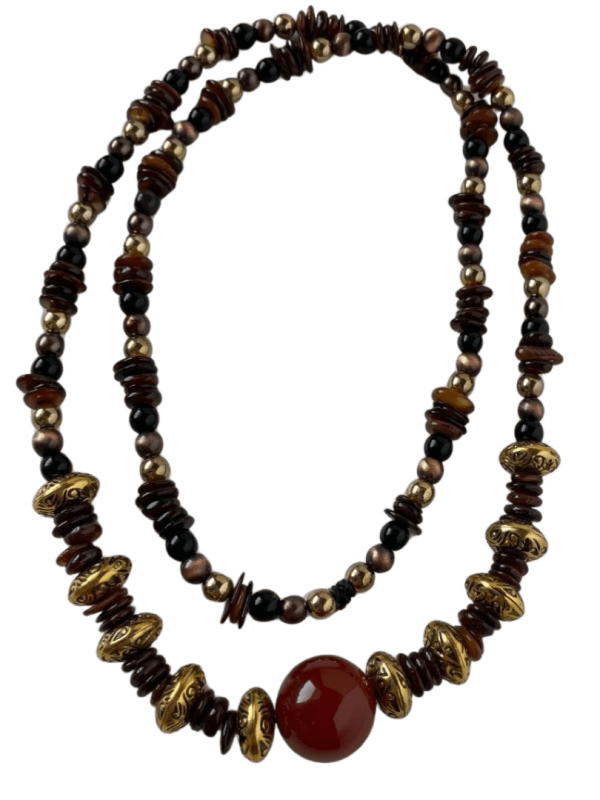 Carnelian Shell Bead Necklace - 28-Inch with Leather Cord & Gold Spacer Beads For Cheap