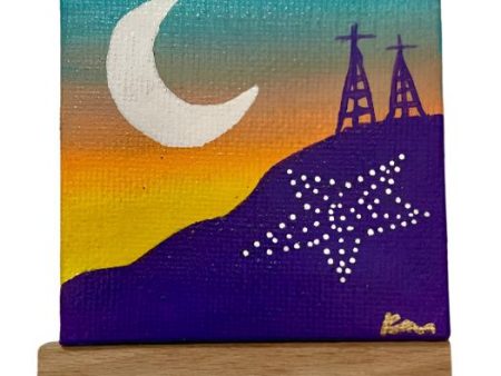 Bright Night  Mini Painting on Easel – El Paso Nightscape Canvas (2.75  x 2.75 ) For Sale