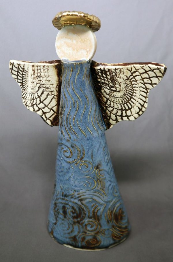 Ceramic Angel Minimalist Sculpture with Metallic Halo on Sale