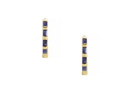 Baguette Sapphire Huggie Earrings Supply