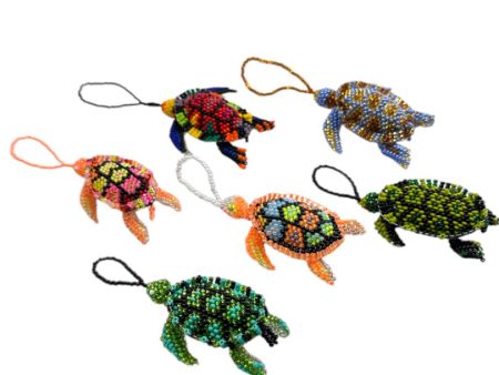 Beaded Turtle Ornament - Handmade Mexican Turtle with Intricate Seed Bead Design Hot on Sale