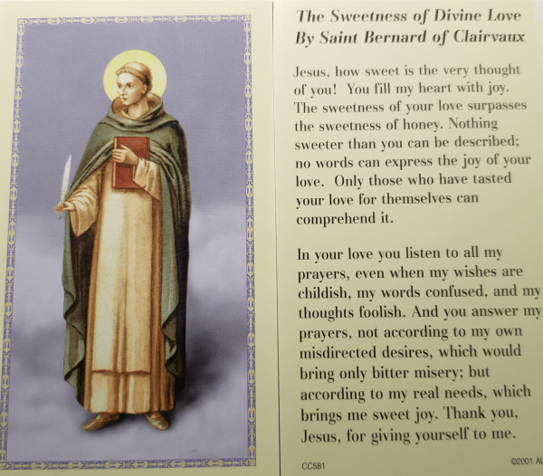 Prayer Card The Sweetness Of Divine Love By Saint Bernard Of Clairvaux No Laminated CC Hot on Sale