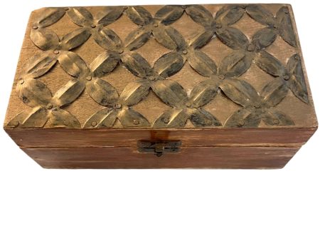 Artisan Wood Jewelry Box with Metal Flower Accent – Flip Top & Latch Closure Supply