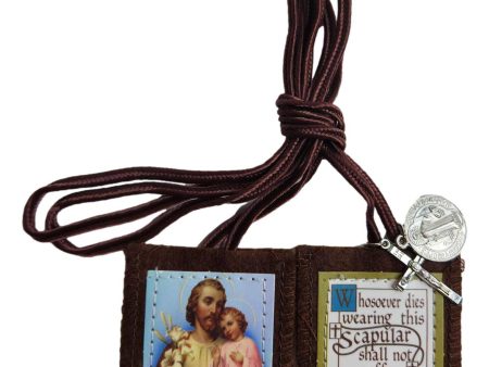 Scapular Saint Joseph Brown Medal a Cross Felt Cloth Metal For Discount