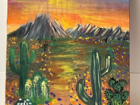 Acrylic Painting - 9x12 Desert Sunset with Painted Wood Frame Online Sale