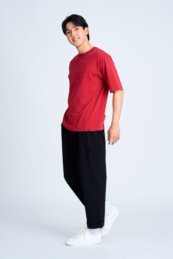 (B) Classic Relaxed-Fit Crew Neck Tee - Crimson For Sale