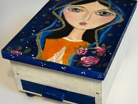 Original Art Mary’s Trinket Box with Drawer – Handpainted Decorative Oil Art (3x5) Hot on Sale