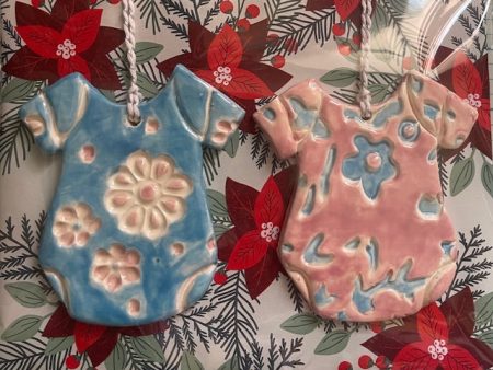 Handmade Ceramic Baby Onesie Ornaments – Set of Two (Boy & Girl), 3  x 3.5  Nursery Décor Supply