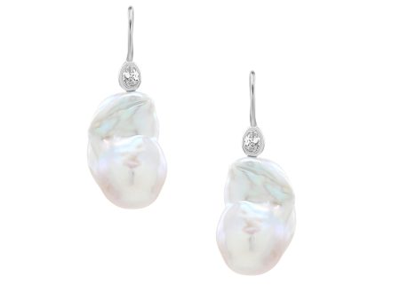 Baroque Pearl and CZ Hook Earrings For Cheap