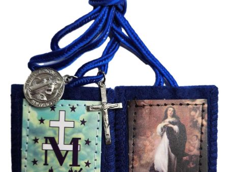 Scapular Immacualted Conception Blue Medal a Cross Felt Cloth Metal Discount