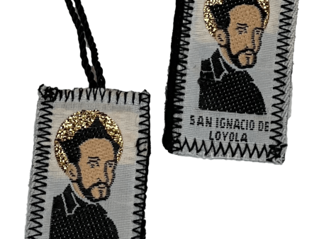 Scapular San Ignacio De Loyola White Cotton Black Wool Backing Cord For Discount