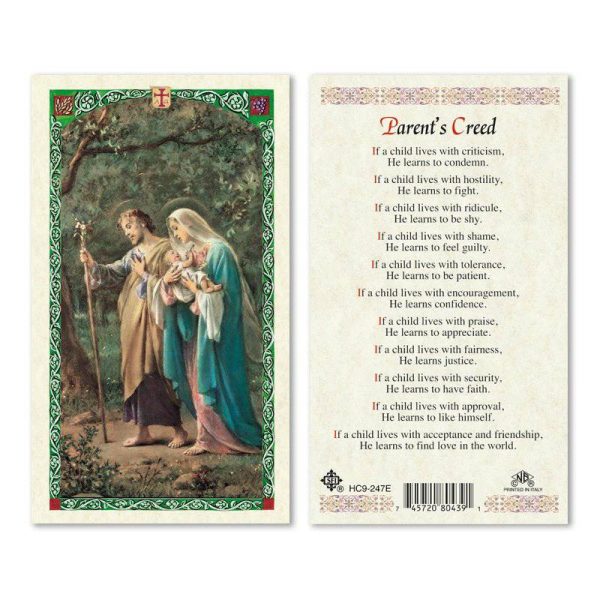 Prayer Card Holy Family Parents Creed Laminated HC-E on Sale