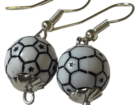 Dangle Soccer Bead Earrings - 10mm Resin Bead with Silver Caps, 1-Inch Drop Hot on Sale