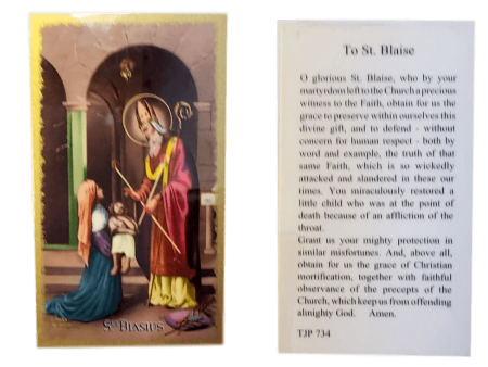 Prayer Card To Saint Blaise Laminated TJP Sale