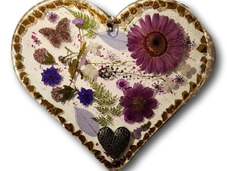 Artistic Resin Heart with Flowers & Butterfly - Unique Home Décor on Sale