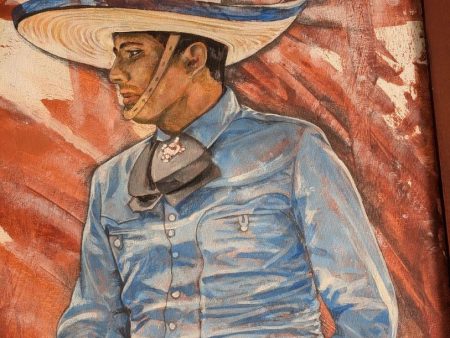 El Charro Azul Acrylic Painting – Charro on Horseback, Stretched Canvas 21x25 Inches Supply