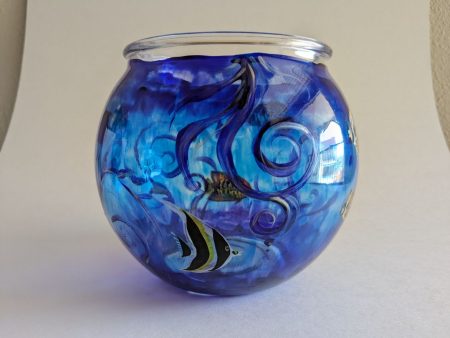 Decorative Bowl with Blue Tropical Fish | Hand-Painted Unique Home Accent 6  x 6.5  Cheap