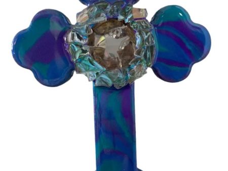 Turquoise Blue Resin Cross – Center Inlaid with Glass Online Sale