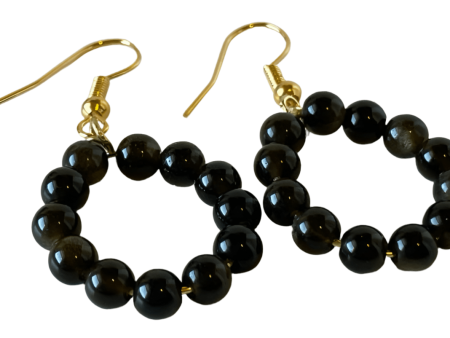 Black Agate Loop Earrings - .75-Inch Diameter with 4mm Beads, 1-Inch Dangle Online now