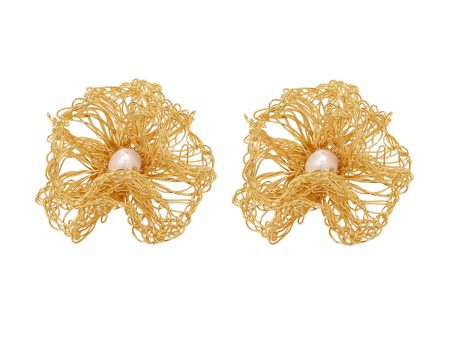 Crochet Flower Earrings with Pearl Supply