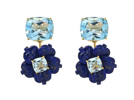 Carved Lapis and Blue Topaz Drop Earrings Discount