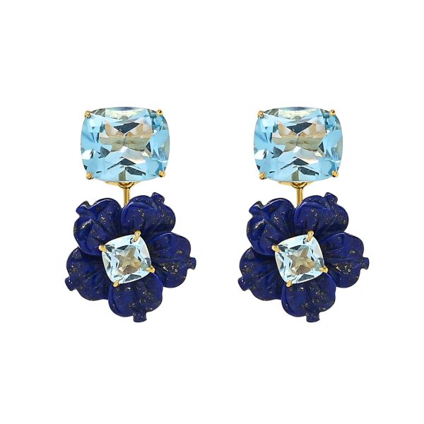 Carved Lapis and Blue Topaz Drop Earrings Discount