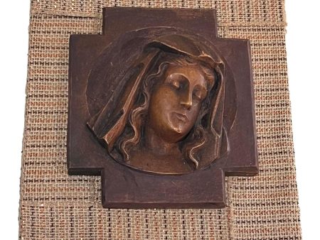 Virgen On Burlap Covered Wooden Plaque Handcrafted Supply