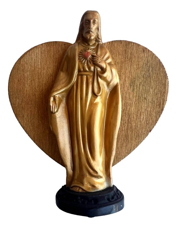 Tabletop Statue – Sacred Heart with Wooden Backing, 4 x4  Hot on Sale