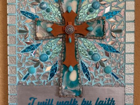 I Will Walk by Faith  Resin Mosaic Art – Turquoise Stones & Mirrored Glass 14x18 For Discount