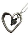 Grey Mermaid Glass and Black Stone Heart Necklace with Vintage Spoon Handle Pendant on Sterling Silver Chain, 20 Inches on Sale