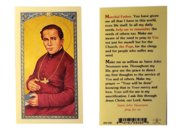 Prayer Card Prayer To Saint John Neumann Laminated Sale