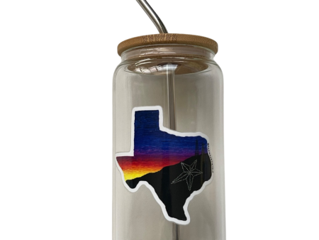 El Paso Texas Sunset Drinking Glass with Bamboo Lid and Stainless Straw (16 oz) For Discount