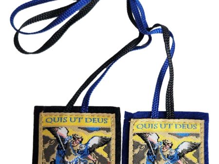 Scapular Saint Michael Quis Ut Deus Blue Black Woven Shield Shape Online