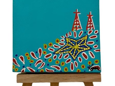 Blue Fiesta  Mini Painting on Easel – El Paso-Inspired Canvas (3  x 3 ) Online