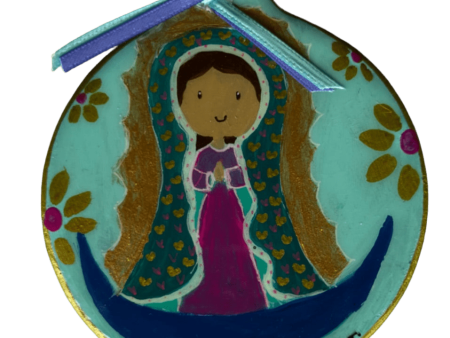 Virgen Mary Ornament – 4  Handcrafted Ceramic with Acrylic Design For Sale