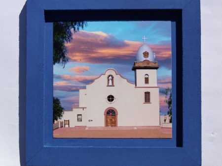 Framed Ysleta Mission Print with Clouds, Wood Frame 5.75x5.75 Inches Online