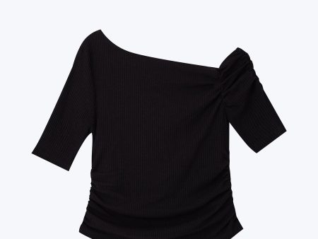 Asymmetric Ribbed Tee - Shimmer Black Online Hot Sale