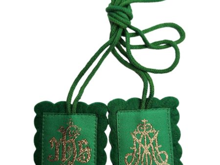 Scapular IHS Marian Symbol Green Wool Embroided For Discount