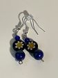 Blue Kyanite and Disk Blue Glass Bead Earrings with Flowered Silver Hook, 1-Inch Dangle on Sale