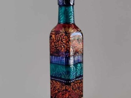 Medium Decorative Bottle - Floral Desert Themed with Vibrant Colors | Handmade Bottle 8  x 2  Online now