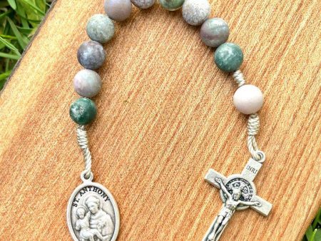 Pocket Rosary Saint Anthony One Decade Catholic Indian Agate Stone Beads Saint Benedict Crucifix Fashion